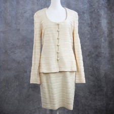 St John Evening Cream Rhinestone Knit 3 Pc Jacket Skirt Pants Set Sz 12 8