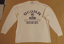 U Conn Huskies long sleeved t shirt, large, ivory w/ navy, 100% cotton, Blue 84