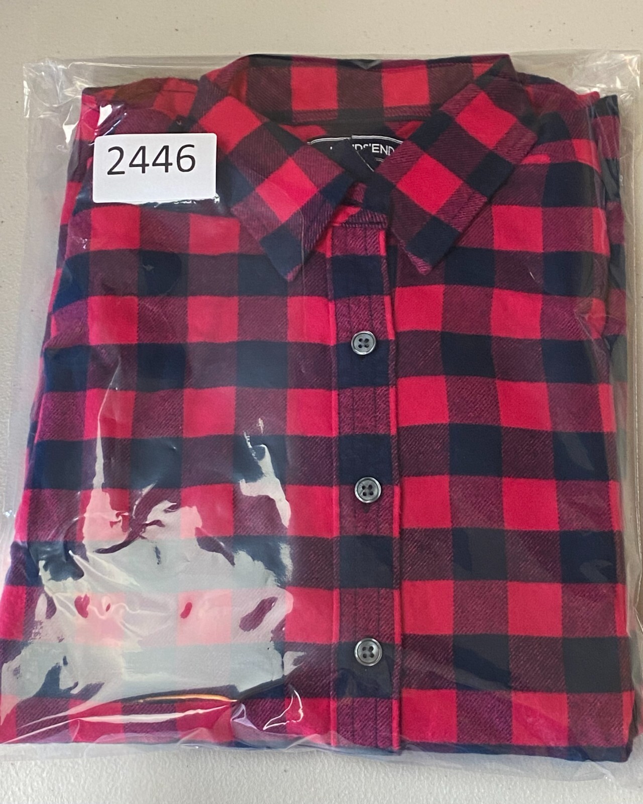 New Lands' End Woman's LS Checkered Flannel Button-Up Shirt Red 4P