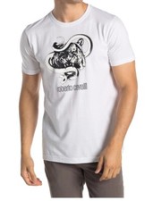 Roberto Cavalli Size Large Tiger Graphic Crew Neck Cotton T-Shirt White Size L