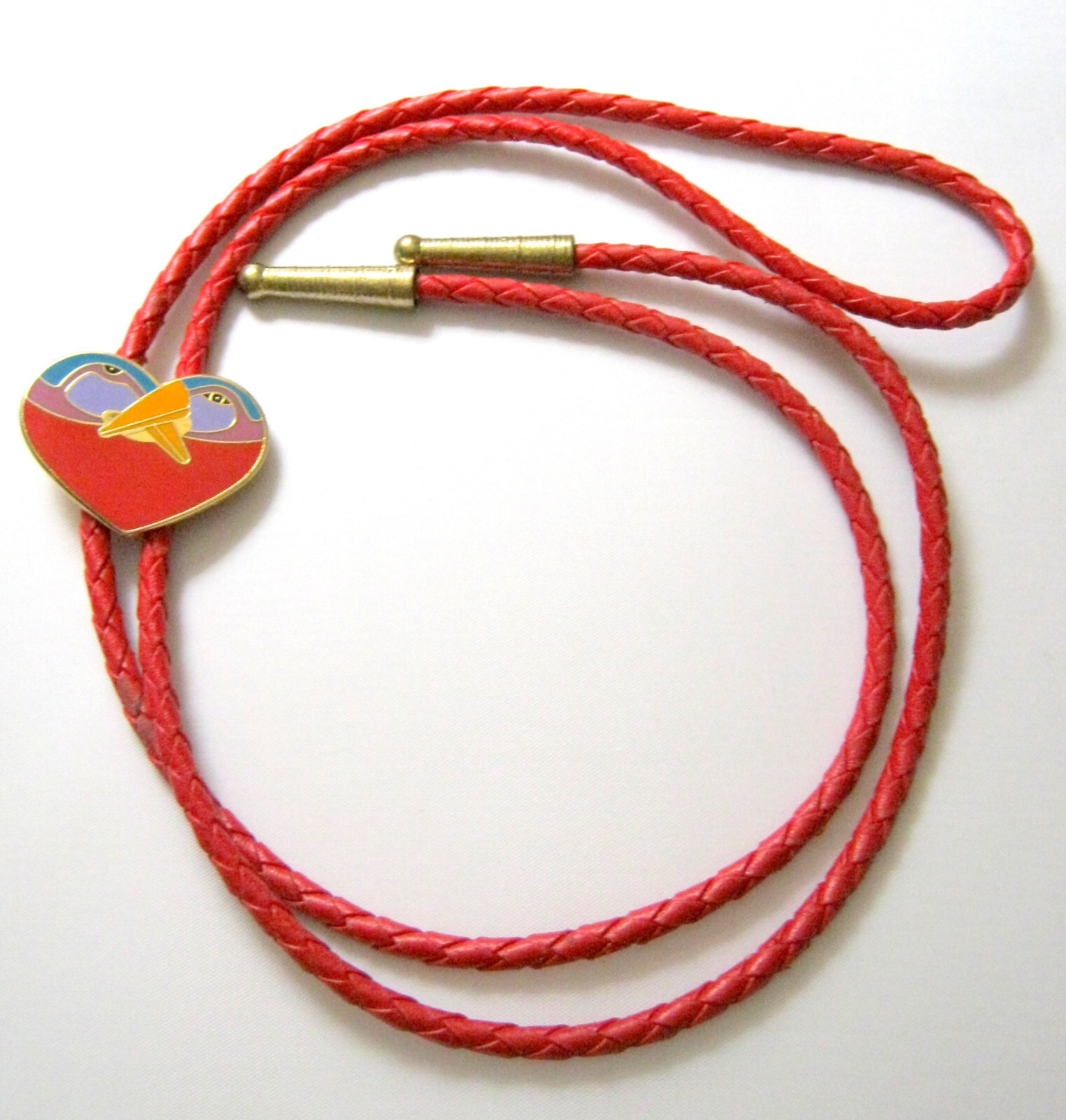 Laurel Burch Enamel Bird Heart Bolo Tie Necklace W/Red Vinyl Cord