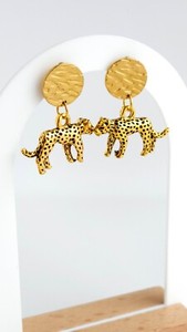 Authentic Minimalist 14k Gold Plated Leopard Cheetah Jungle Charm Stud Disk Earrings