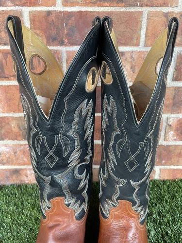 ⭐️Mens Cowboy Western Leather Embroidered Boots⭐️Shaft Green & Brown⭐️Size 9 D⭐️ - Picture 9 of 21