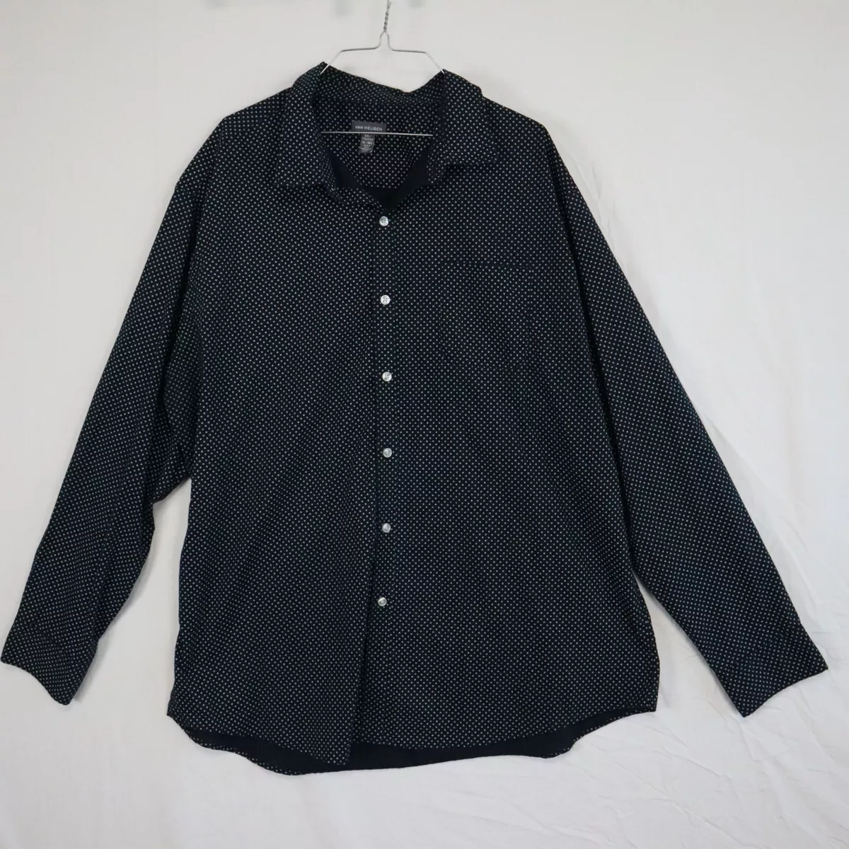 Van Heusen Shirt Mens 2XL Button Up Dark Blue Polka Dot Long Sleeve