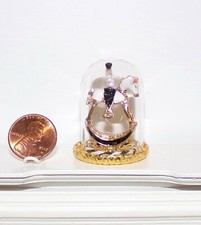 NEW 1:12 OOAK BLACK-WHITE DOLLHOUSE MINIATURE CAROUSEL HORSE ROCKER-N-GLASS DOME