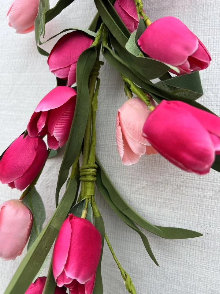 Guirnalda de tulipán rosa de 5 pies enredadera de flores artificiales para decoración de primavera de boda Foto 4 de 4