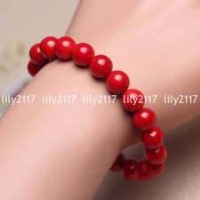 Natural Red Coral Round Beads Gemstone Stretch Bracelets 7.5'' 6/8/10/12mm