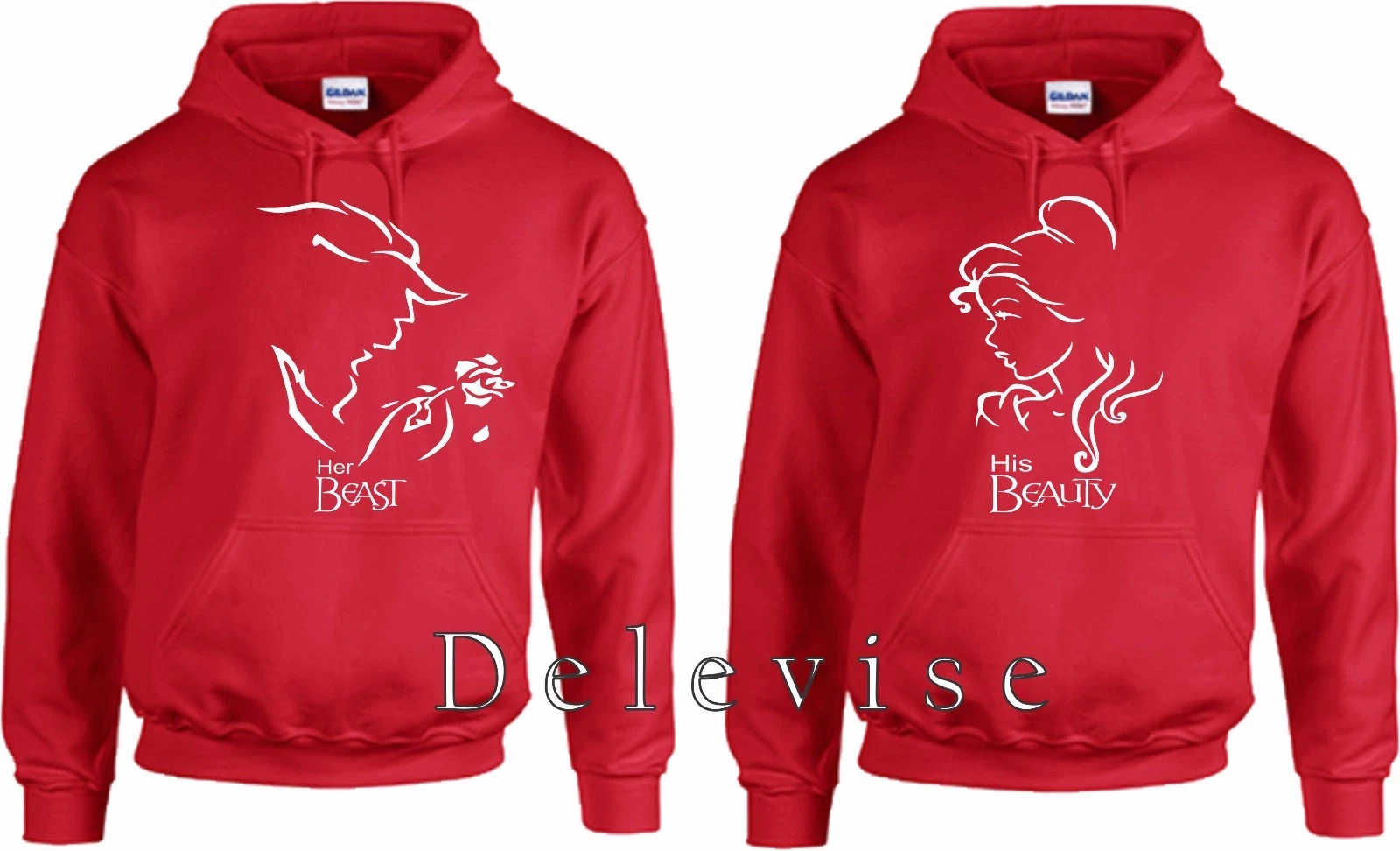Felpa con cappuccio His Beauty And Her Beast San Valentino carina abbinata S 3XL