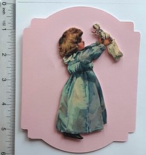 Victorian Girl Holding Doll Dimensional Card Front Scrapbook Embellishment 277
