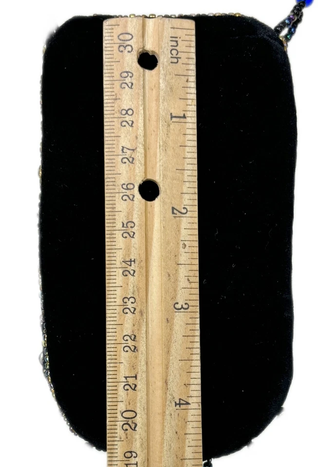 Beaded Horse Credit Card Holder Crossbody Bag Pouch Black Velvet Wall Pocket - Image 4 of 4