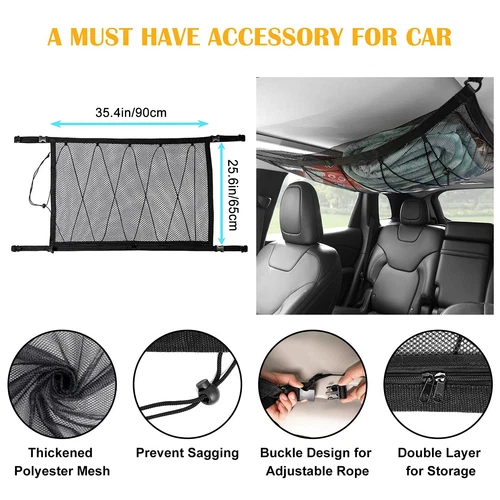 For Dodge Accessories Double Layer Roof Top Ceiling Cargo Net Pocket Mesh Bag - Picture 2 of 13