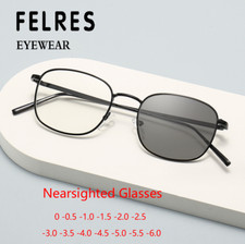 Metal Oval Photochromic Myopia Nearsighted Glasses Men Women Outdoor Sunglasses