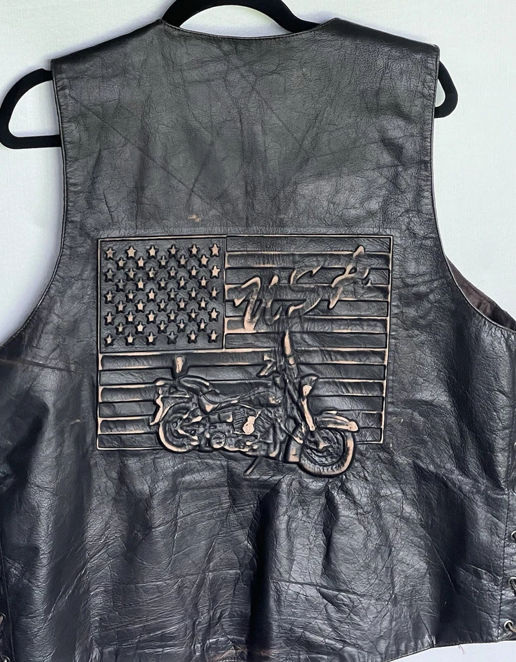 Motorcycle Vest Unik Premium (Men's Sz 44 X-Large)Black/Brown U.S.A. Biker Wear - Image 2 of 4