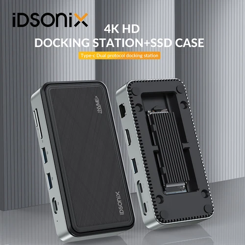 IDsonix M.2 NVME SATA SSD Gehäuse USB C Hub USB 3.2 Dockingstation 100W 10 IN 1 - Bild 1 von 10