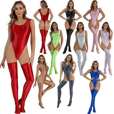 Woman's Sexy Glossy Full Body Suit Stocking Lingerie High Cut Tank Top  Jumpsuit | eBay