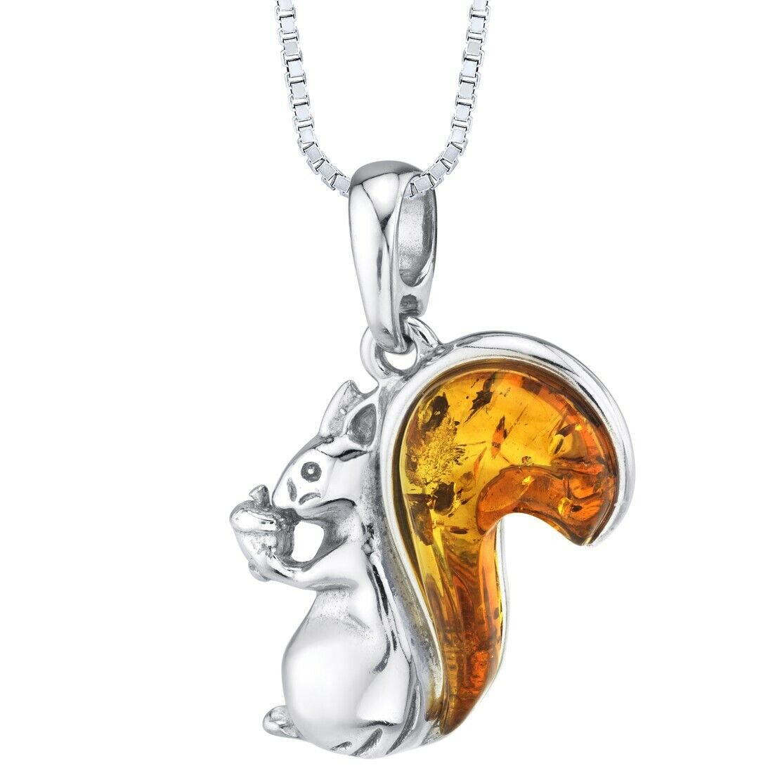 Baltic Amber Sterling Silver Limited price Squirrel Necklace Pendant Cognac Co shipfree