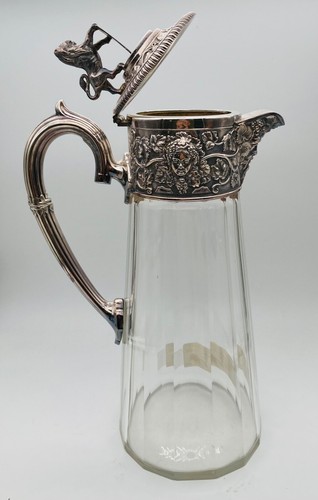 Antique Silver Crystal ~ Wine Pitcher Carafe~ Decanter Bacchus Grapes & Foliage - Picture 9 of 10