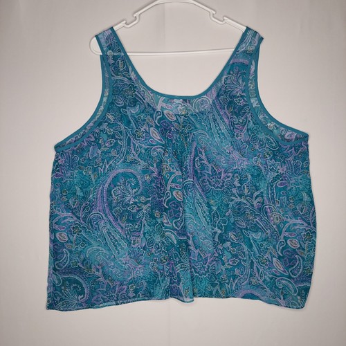Cacique Sensual Shorts Tank Set Women 26/28 Blue Paisley Sheer Pull-On Y2K - Picture 3 of 13