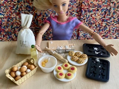 33pcs 1:6 Handmade Dollhouse Cookies Baking Tool food Egg basket Metal Tray Oil