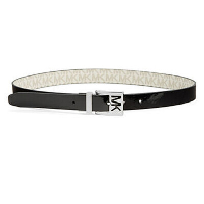 MICHAEL KORS Black White Pebbled Logo Patent Leather Reversible Belt XL 