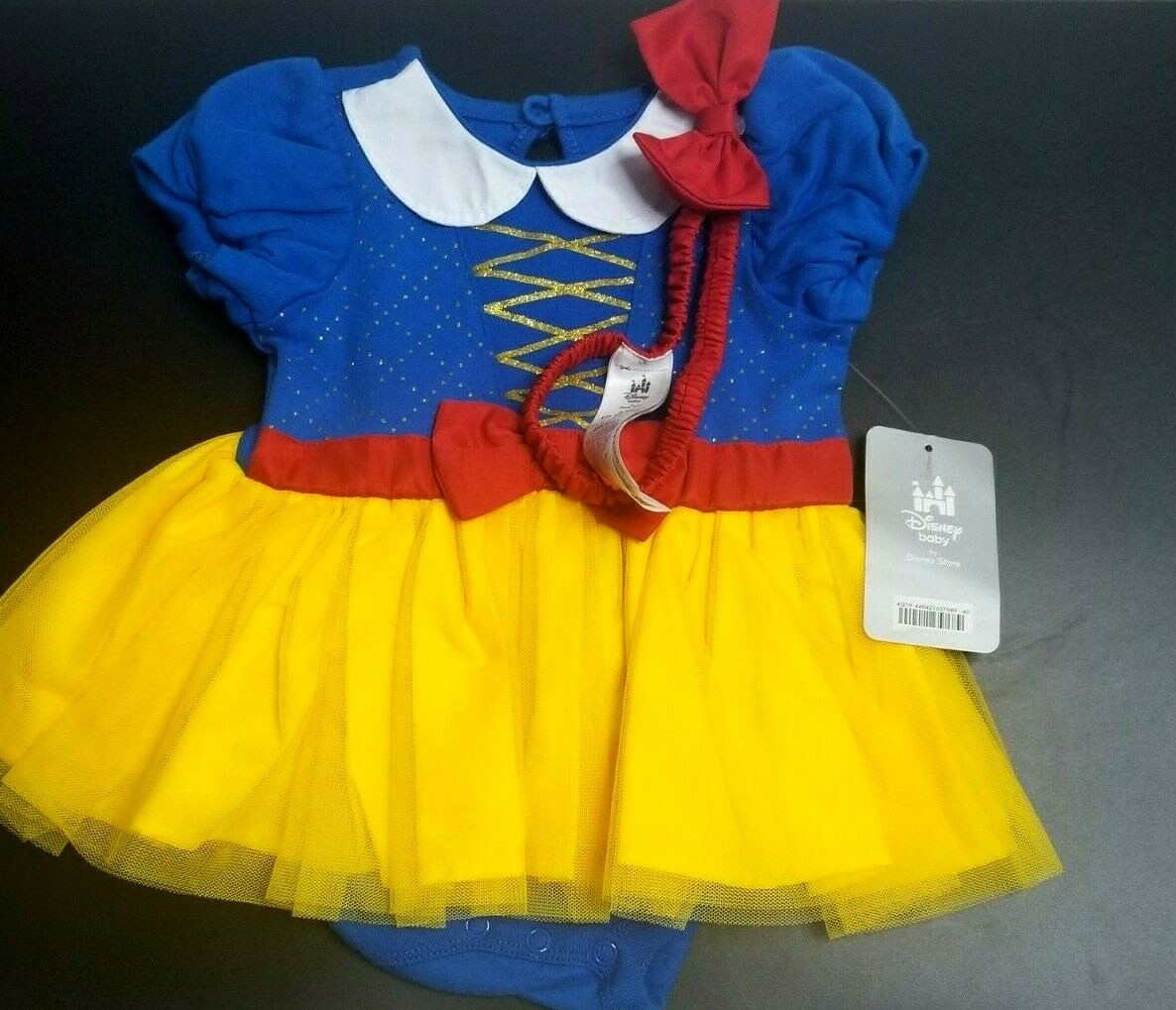 Disney Bebé Niña Infantil Vestido Disfraz Amarillo Azul Rojo 2 Piezas Talla 6-9mo Nuevo con Etiquetas