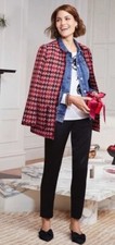 Chico's Red, Black White Houndstooth Tweed Open-Front Jacket Size O - U.S. 4