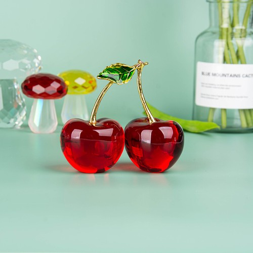 LONGWIN Crystal Cherry Figurine Collectible Glass Fruit Ornament Wedding Decor - Picture 5 of 5