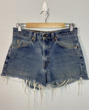 Vintage 90s Levi s 550 Cutoff Denim Shorts 31 Jean Distressed Frayed Orange Tab