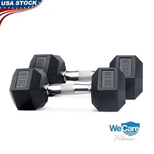 20lb Rubber Chrome Hex Dumbbells Pair Anti-Slip Non-Rolling Weight Set Fitness