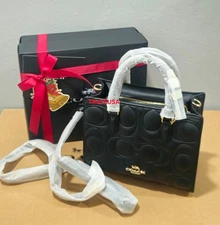 NWT Coach Maggie Small Tote Bag Signature Leather CY670 Black & Christmas Box