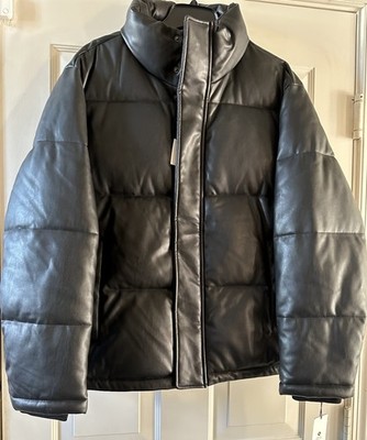 CALVIN KLEIN PUFF QUILT JACKET BLACK SOFT FAUX LEATHER MEN S SZ MEDIUM BNWT