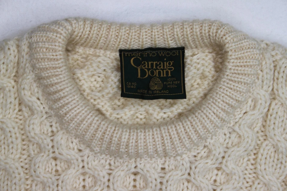 Carraig Donn Men's Aran 100% Merino Wool Cable Knit Irish Sweater Size LARGE - Image 3 of 4