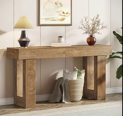 63-Inch Farmhouse Long Console Table, Wooden Rectangular Sofa Table Behind Couch