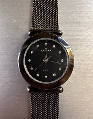 Skagen Ultra Slim Black Stainless Steel Quartz Minimalist Watch Ladies