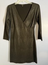 ❤️Express Dress Womens Small Faux Wrap Ruffle Animal Print 1/2 Sleeve black