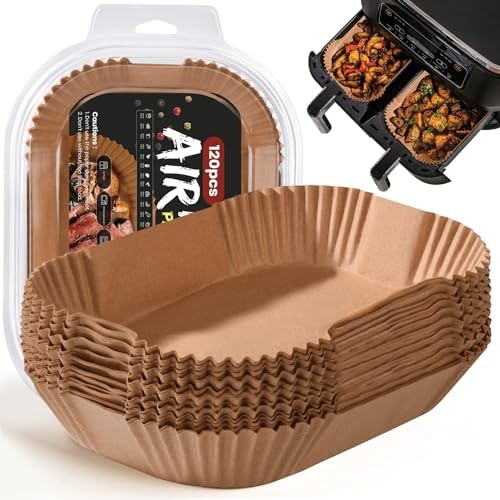 Papier cuisson air fryer en fibre de bois naturelle, 120 doublures sulfurisées haute densité