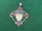VINTAGE CARVED FACE & .925 STERLING SILVER & GEMSTONE PENDANT — photo 5