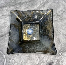 Vintage Eco Glass Recycled Glass Ware, Spain Trinket Dish Bowl Golden Tone Art