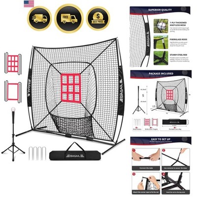 7x7 ft Extra Large Baseball & Softball Training Net with Batting Tee, Heavy D...