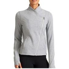 Athleta Softech Gray Moto Zippered Long Sleeve Thumb Hole Jacket Sz XS