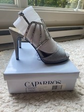 Caparros Paris Silver Glimmer Rhinestone Strappy Heels, Size 10M New in Box