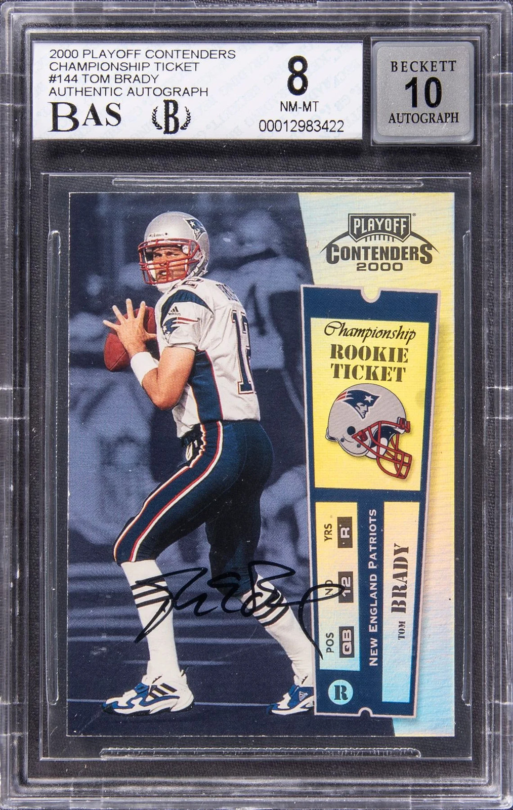 2000 Playoff Contenders Championship Ticket Tom Brady #144 BGS 8 Auto 10