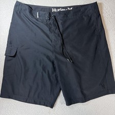 Hurley Board Shorts Mens 40 Black Solid Swim Surf Trunks Drawstring Pocket
