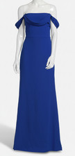 Vera Wang Bride Women's Blue Andree Draped Off-Shoulder Cutout Back Dress Size 4