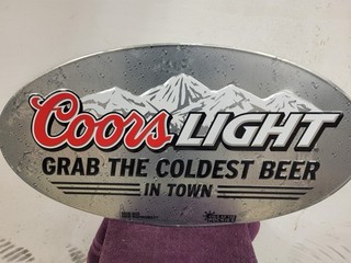 COORS LIGHT Beer Metal Embossed Sign (Coldest Beer In Town) 31x17 Inches NICE