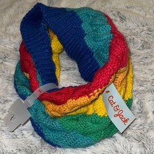 Cat  Jack Multicolor Kids Scarf Large Cable Knit Sweater Material Cowl Neck NWT