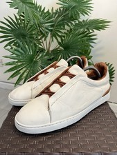 ZEGNA White Pebbled Leather Sneakers Men US 10 EU 43 UK 9 Casual Designer Shoes