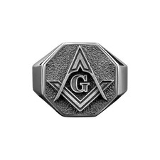 Masonic Polished Silver Ring, Freemason Symbol Men Jewelry Gift
