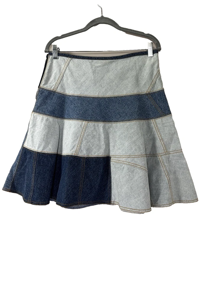 Vintage DKNY Y2K Feminino 8 Boho Denim Patchwork Flare Swing Saia Skatista Hippie - Imagem 2 de 4