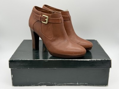 Lauren Ralph Lauren Maleah Tan Leather High Heel Ankle Boots Women's Size 7.5B